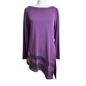 DG2 Diane Gilman Purple Women's Top‎ Tunic Sequin NWT Size XS Long Sleeve